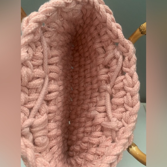 Mini Crochet Baby Pink Bag With Bamboo Handle - Picture 3 of 3